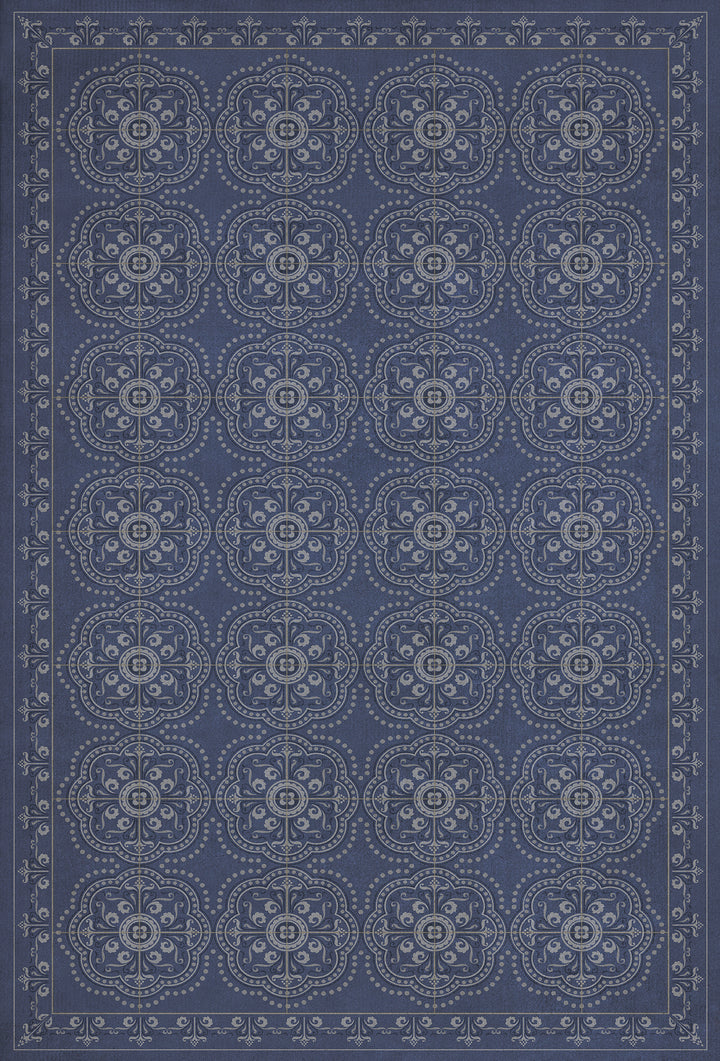 Vintage Vinyl Floorcloth Rug (Pattern 28 Indigo Bandana)