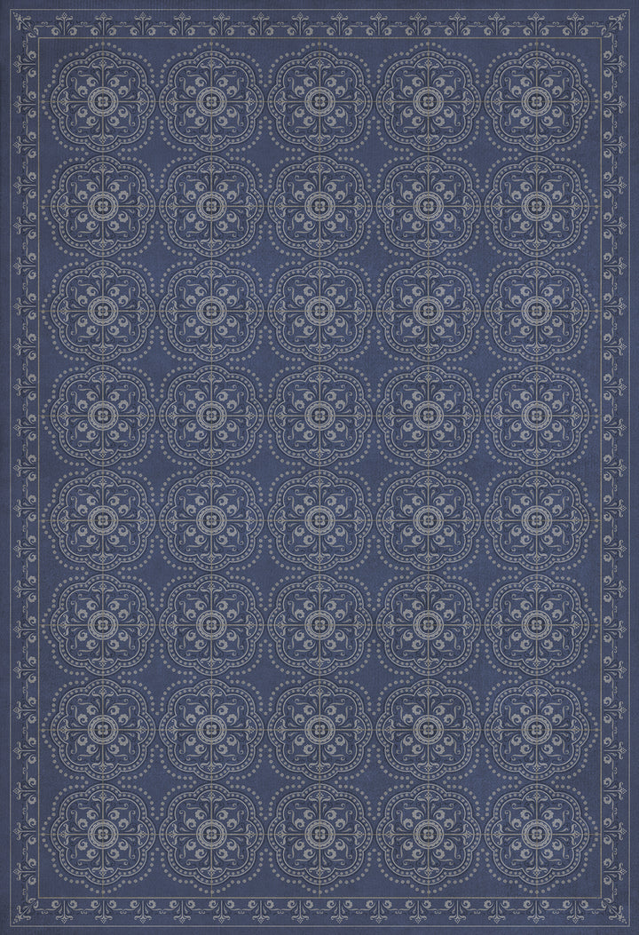 Vintage Vinyl Floorcloth Rug (Pattern 28 Indigo Bandana)