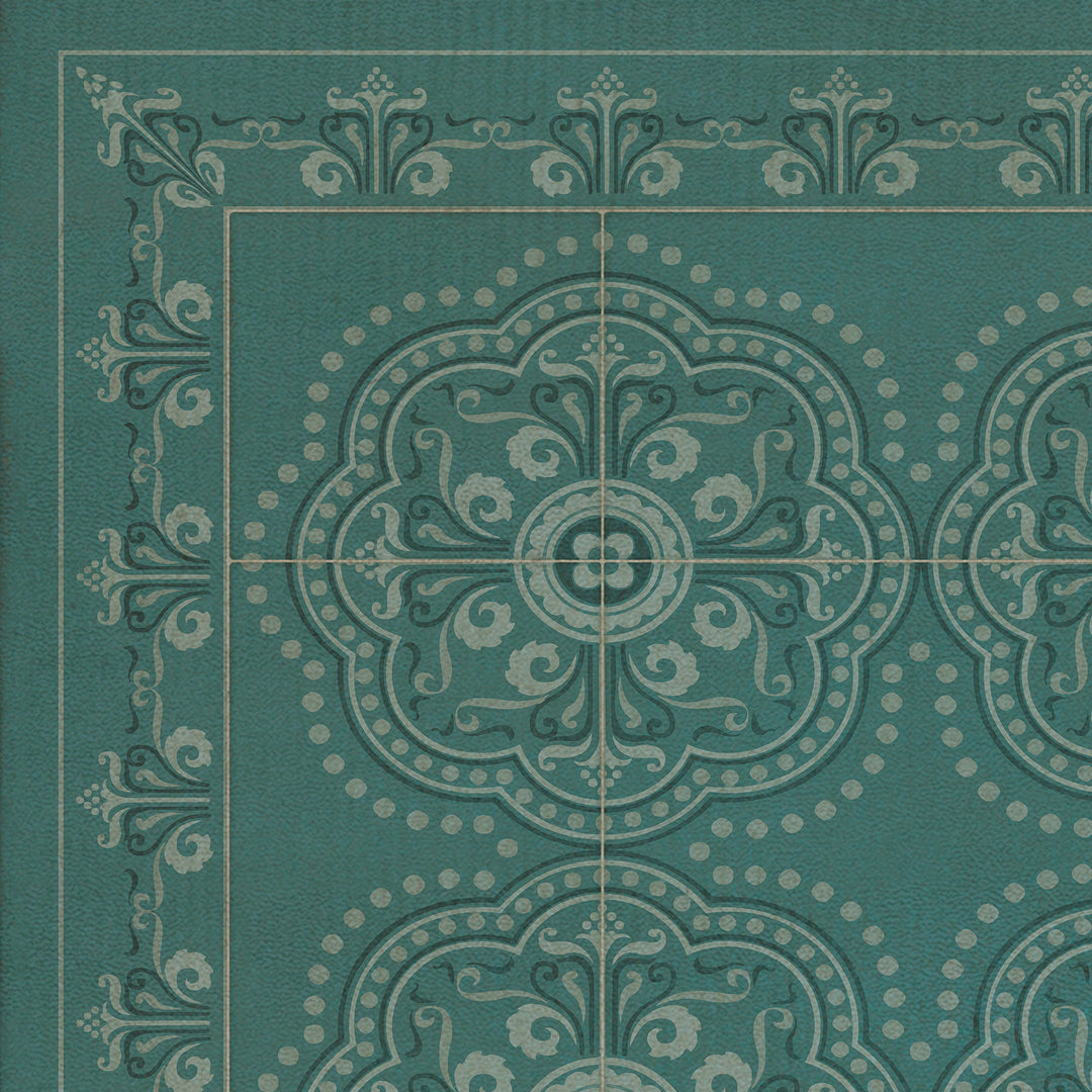 Vintage Vinyl Floorcloth Rug (Pattern 28 Teal Bandana)