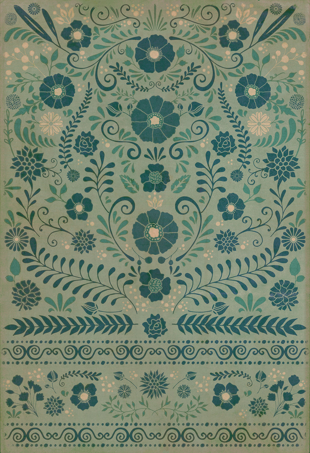 Vintage Vinyl Floorcloth Rug (Pattern 36 A Few Flowers At His Feet)
