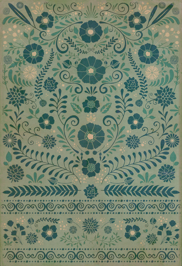 Vintage Vinyl Floorcloth Rug (Pattern 36 A Few Flowers At His Feet)