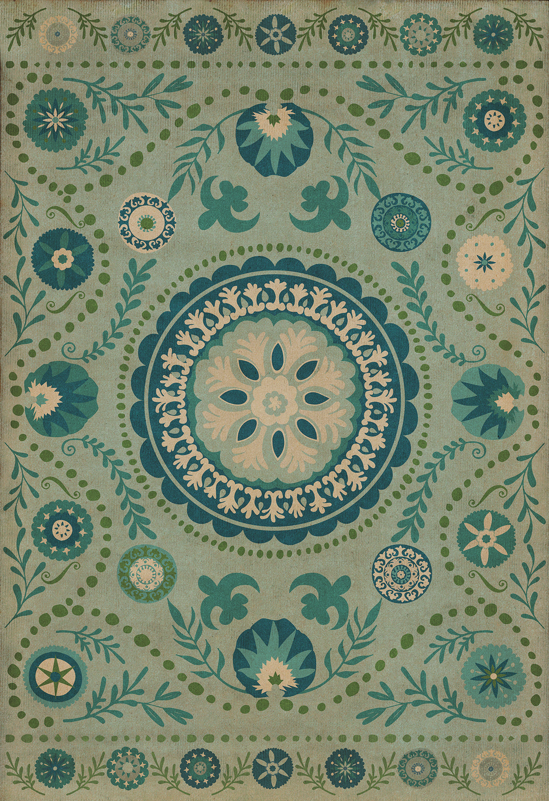 Vintage Vinyl Floorcloth Rug (Pattern 38 Boho Blue)