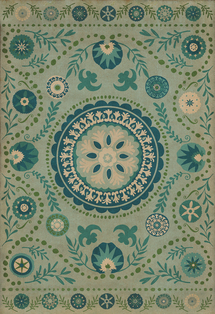 Vintage Vinyl Floorcloth Rug (Pattern 38 Boho Blue)