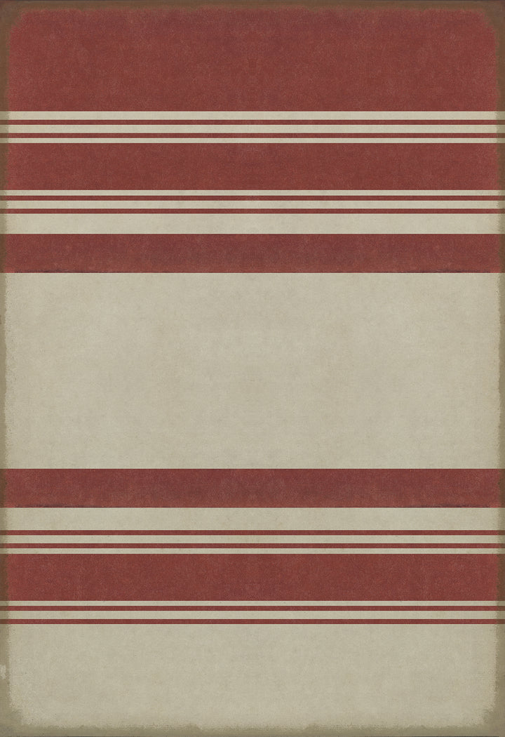 Vintage Vinyl Floorcloth Rug (Pattern 50 Organic Stripes Red And Cream)