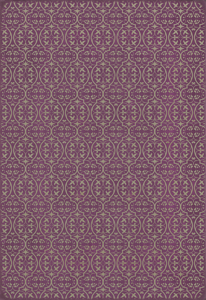 Vintage Vinyl Floorcloth Rug (Pattern 51 Now that Lilacs are in bloom)