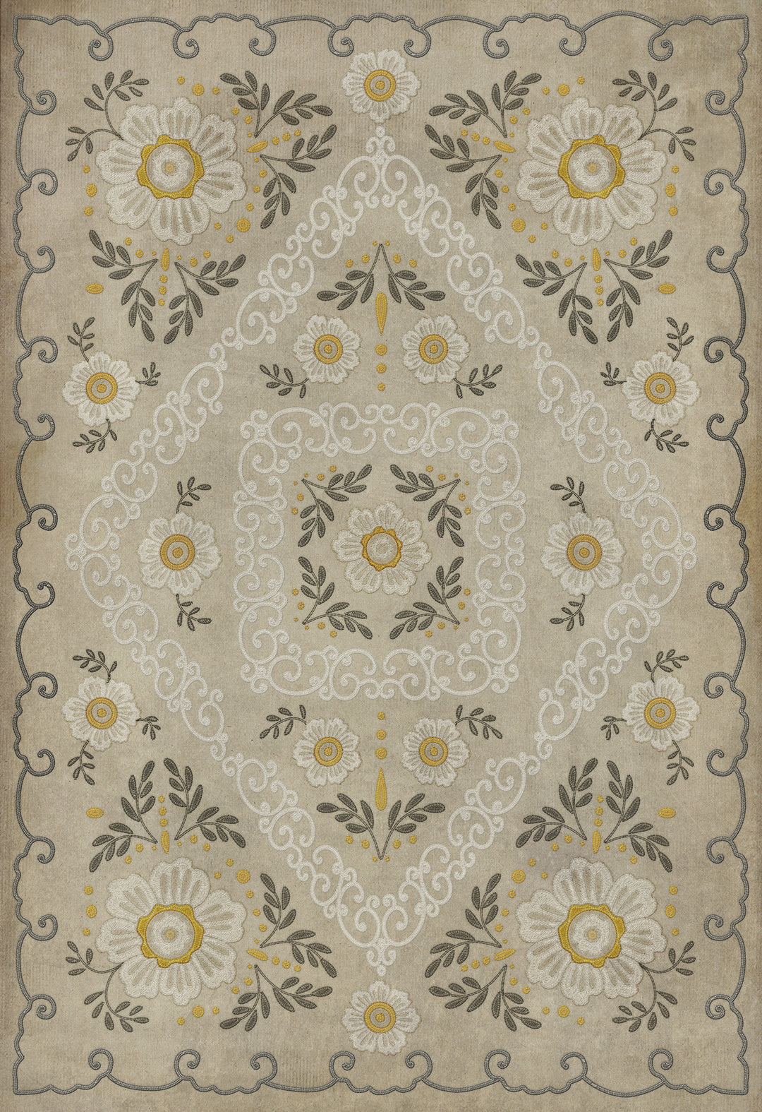 Vintage Vinyl Floorcloth Rug (Pattern 69 Charmed to Meet You)
