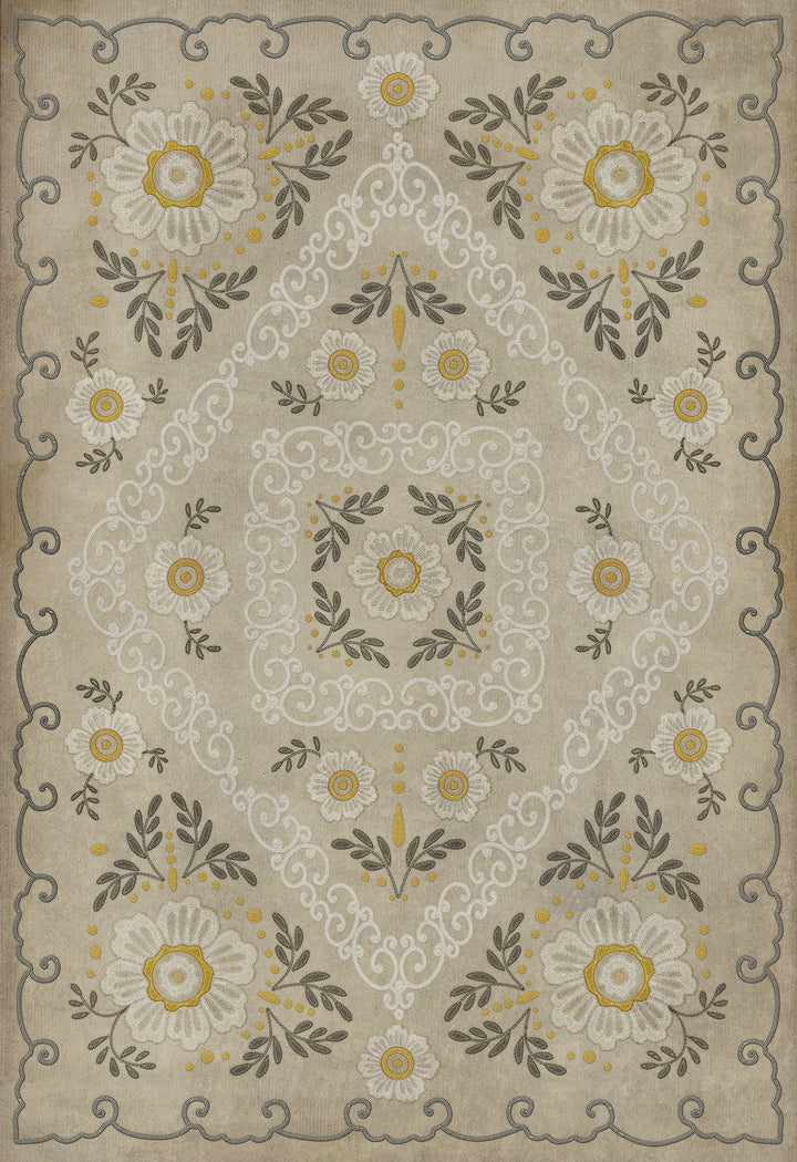 Vintage Vinyl Floorcloth Rug (Pattern 69 Charmed to Meet You)