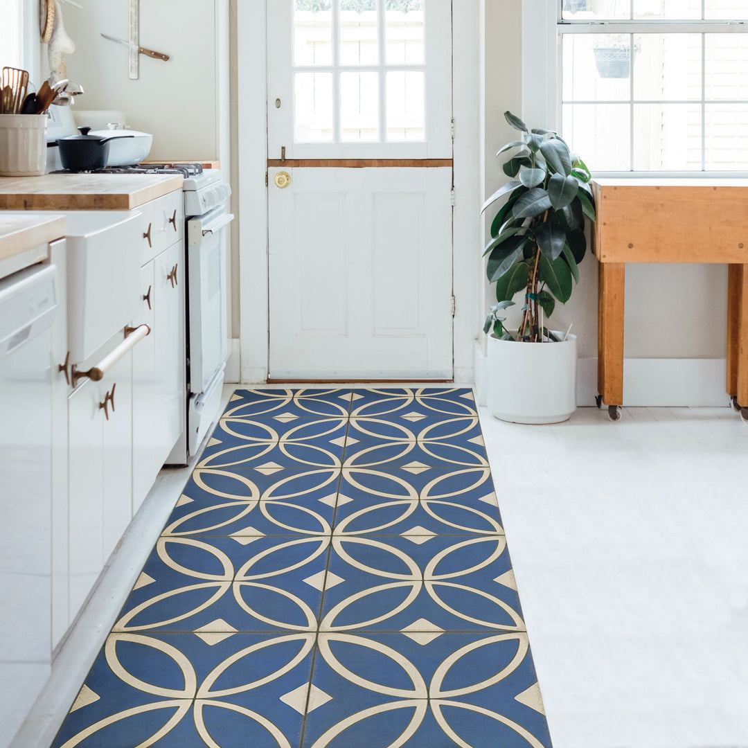 Vintage Vinyl Floorcloth Rug (Pattern 70 Dress Blues)