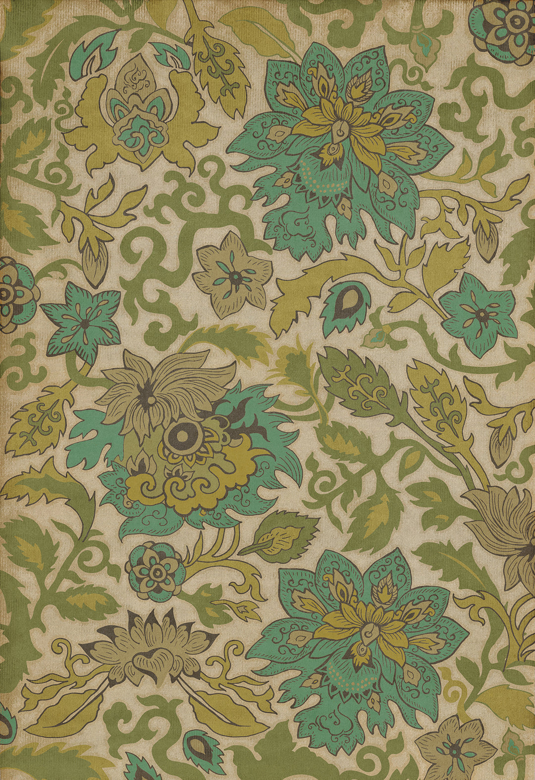 Vintage Vinyl Floorcloth Rug (Pattern 71 Tea Ceremony)