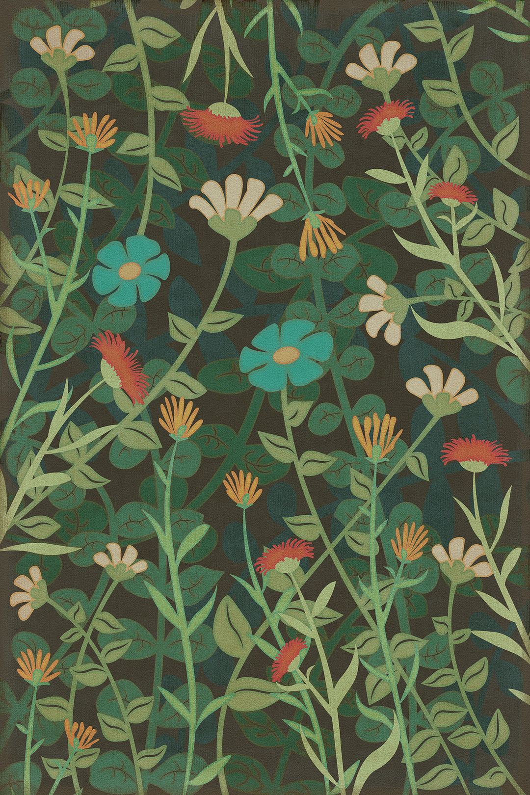 Vintage Vinyl Floorcloth Rug (Pattern 73 Dance of the Flowers)