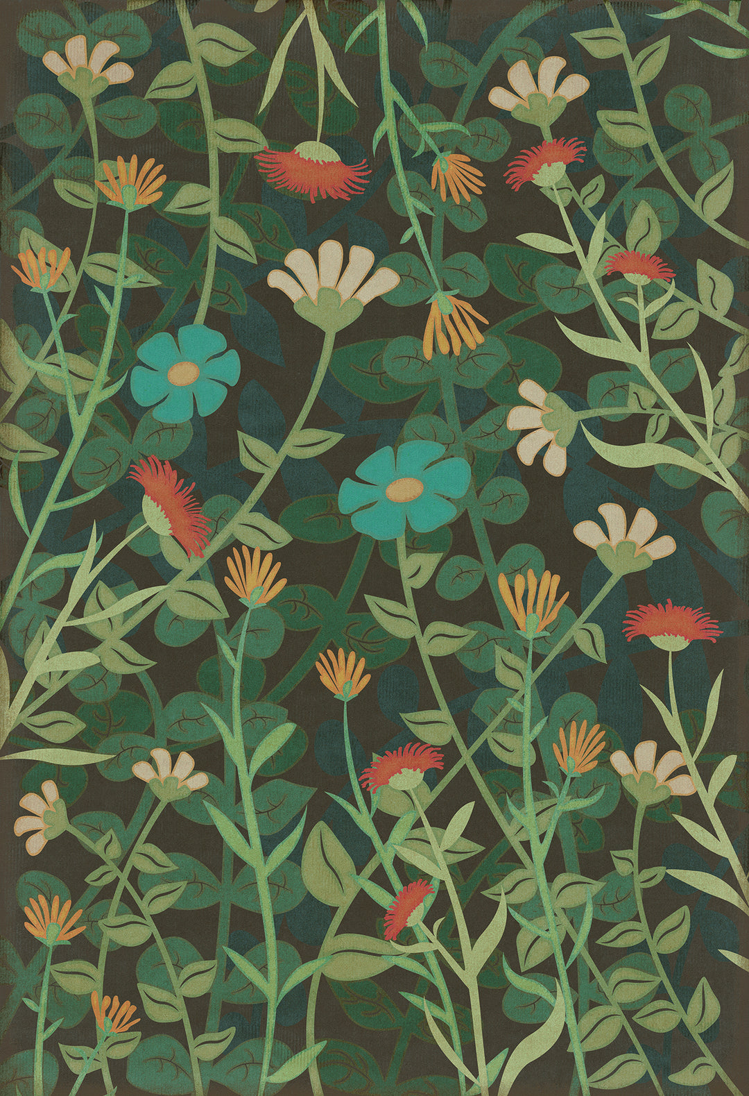 Vintage Vinyl Floorcloth Rug (Pattern 73 Dance of the Flowers)