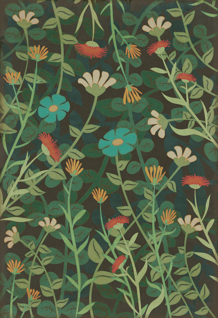 Vintage Vinyl Floorcloth Rug (Pattern 73 Dance of the Flowers)