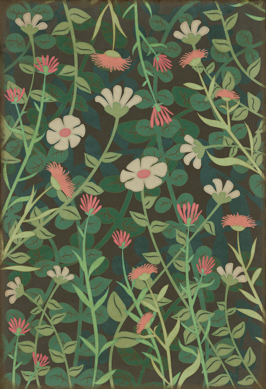 Vintage Vinyl Floorcloth Rug (Pattern 73 Little Idas Flowers)