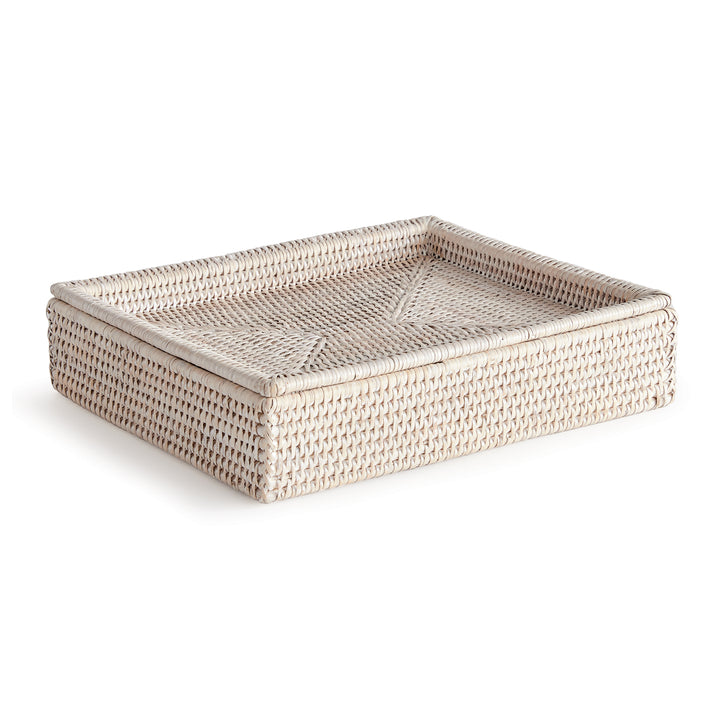 Burma Rattan Lidded Letter Box (Whitewash)