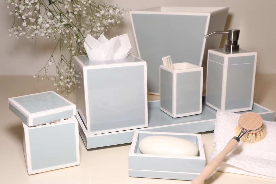 Cool Gray & White Lacquer Bathroom Accessories