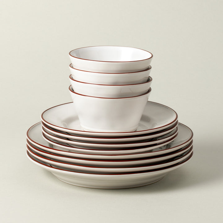 Costa Nova Beja Fine Stoneware Dinnerware (White/Red)