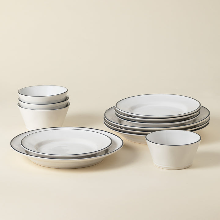 Costa Nova Beja Fine Stoneware Dinnerware (White-Blue)