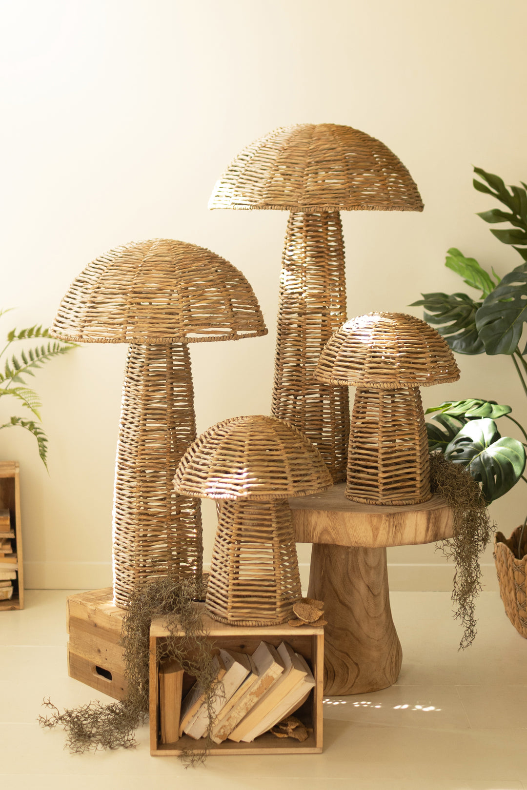 Set of 4 Woven Seagrass Mushrooms