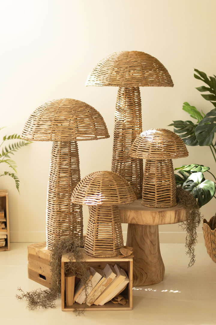Set of 4 Woven Seagrass Mushrooms