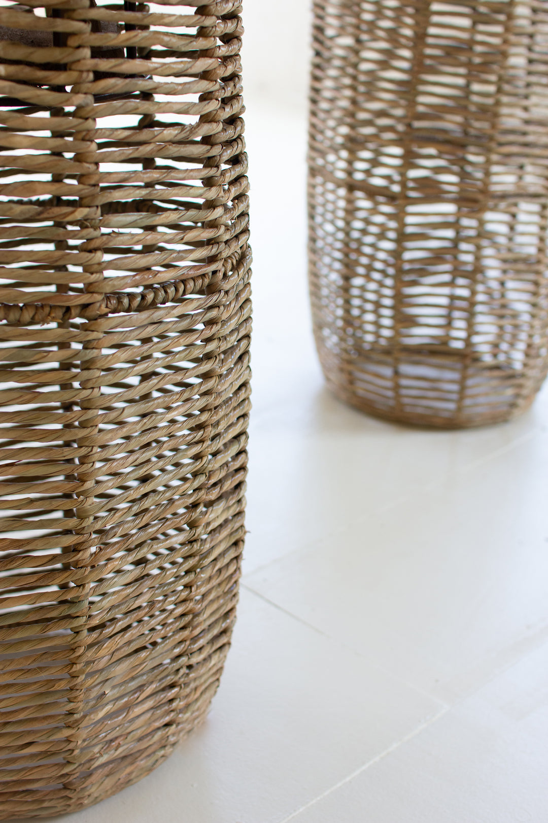 Set Of 2 Woven Seagrass Barrel Planters