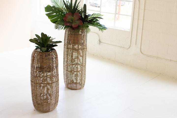 Set Of 2 Woven Seagrass Barrel Planters