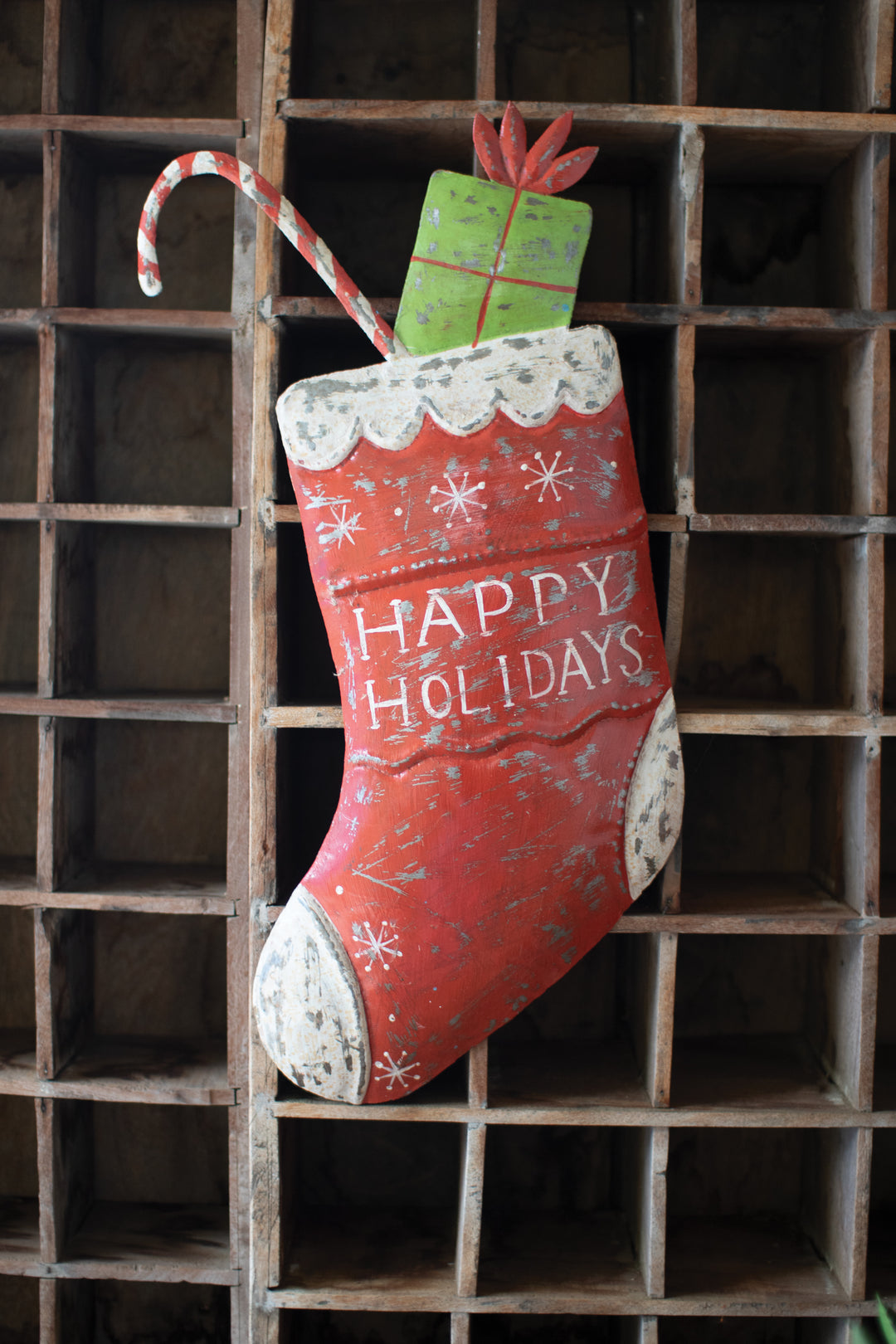 Hand-Hammered Painted Christmas Stocking Wall Art