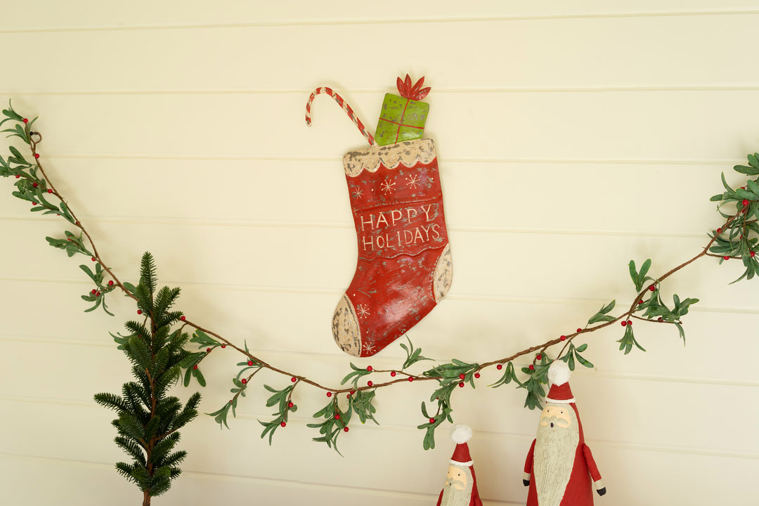 Hand-Hammered Painted Christmas Stocking Wall Art