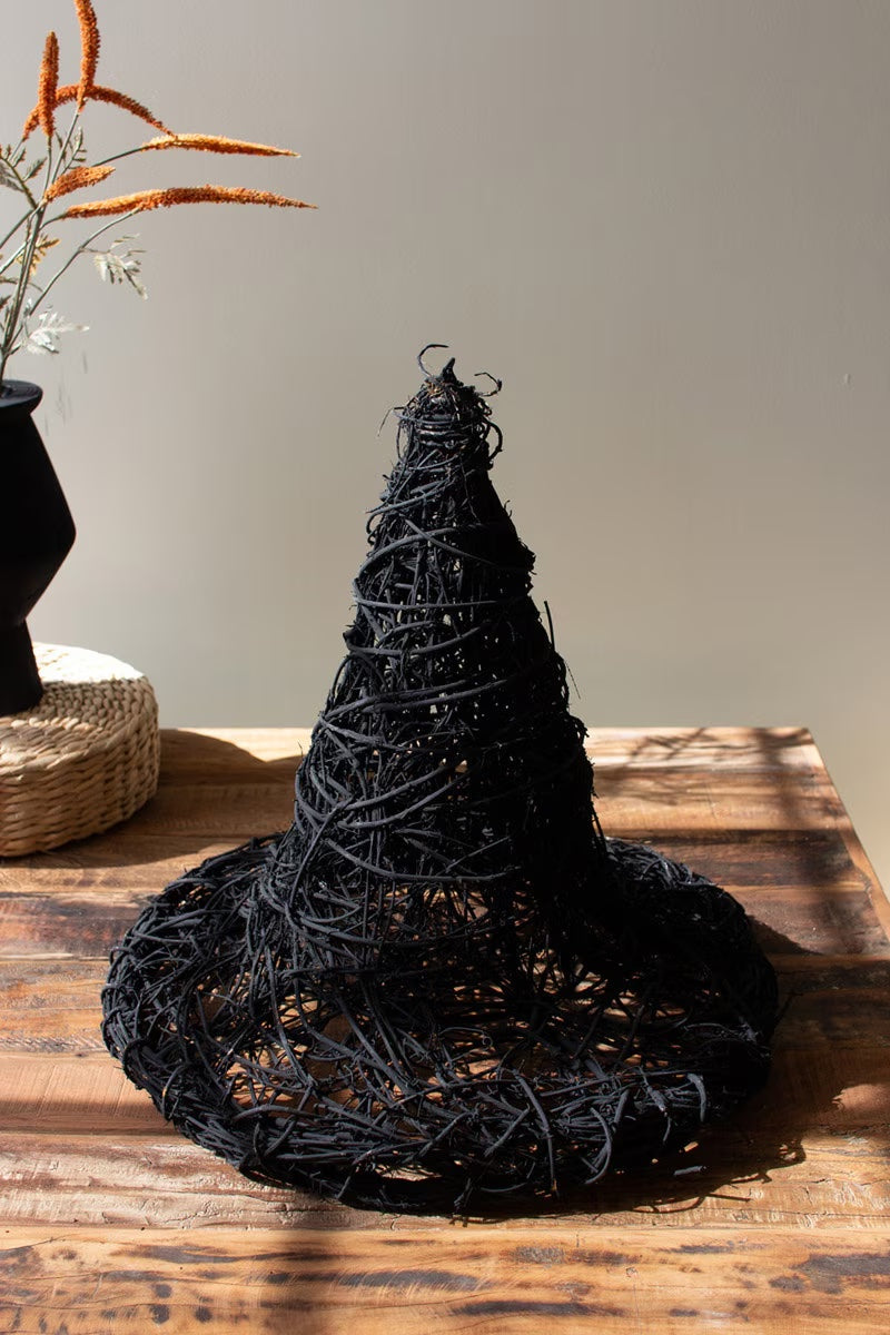 Black Painted Twig Witch Hat