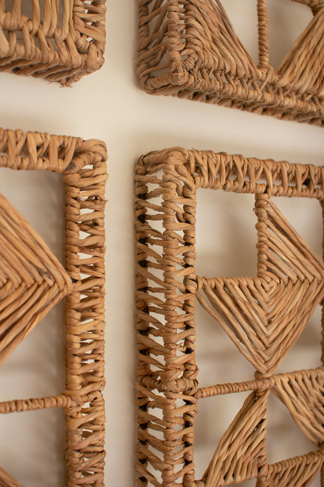 Set of 4 Seagrass and Iron Quilt Pattern Wall Art
