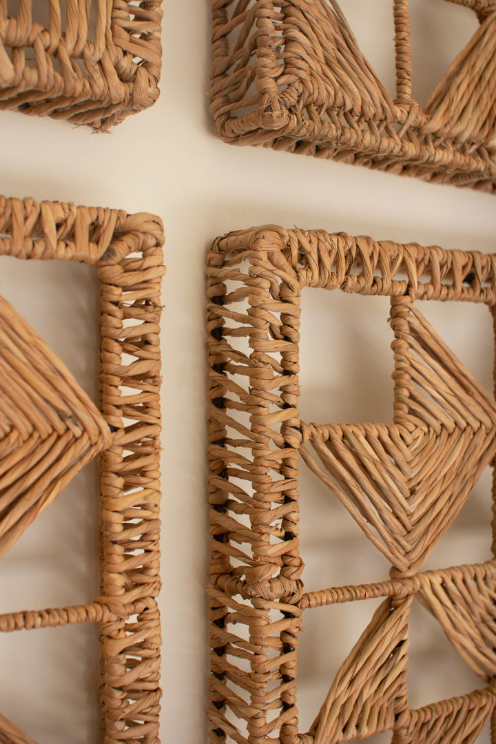 Set of 4 Seagrass and Iron Quilt Pattern Wall Art