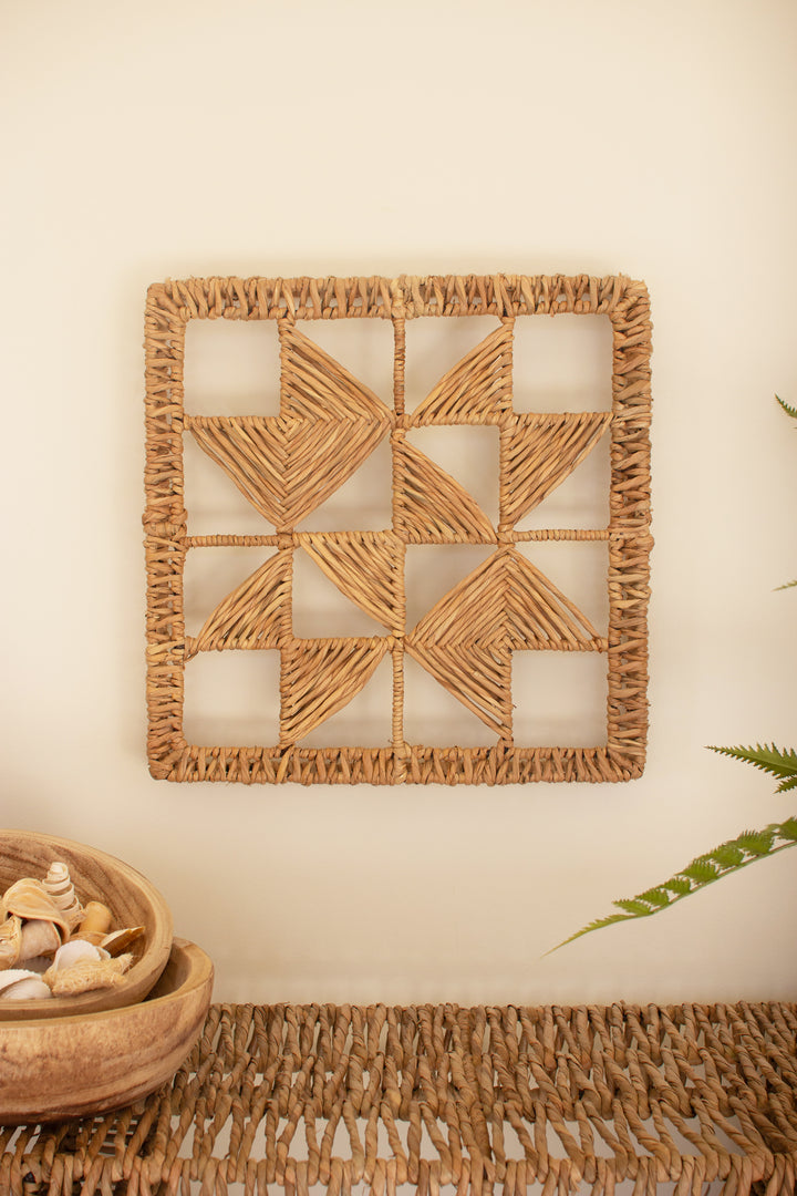 Set of 4 Seagrass and Iron Quilt Pattern Wall Art