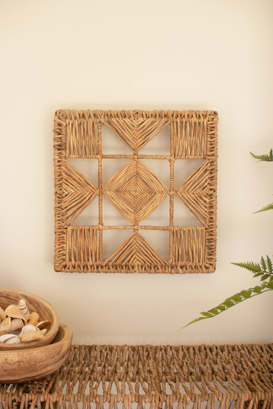 Set of 4 Seagrass and Iron Quilt Pattern Wall Art
