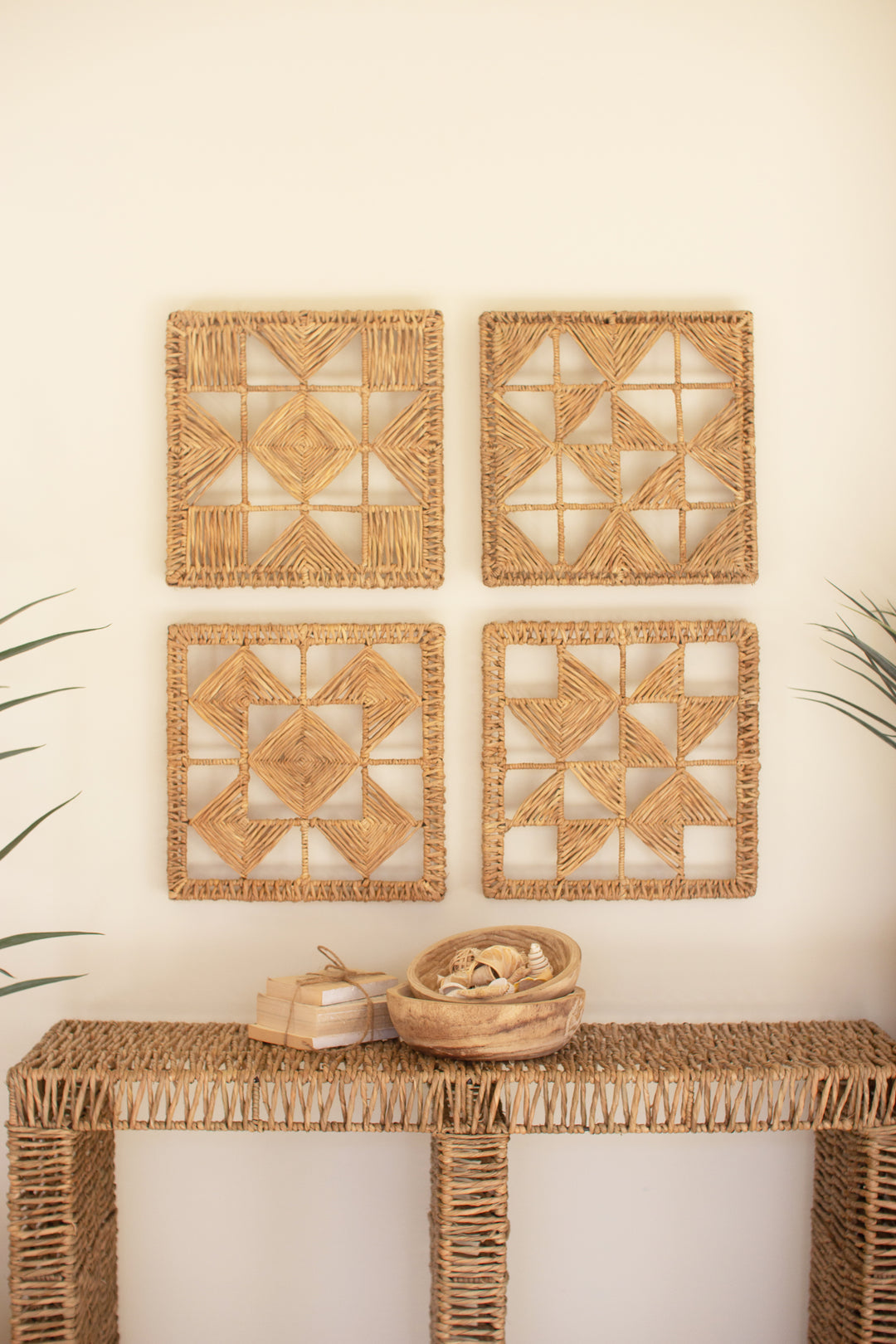 Set of 4 Seagrass and Iron Quilt Pattern Wall Art