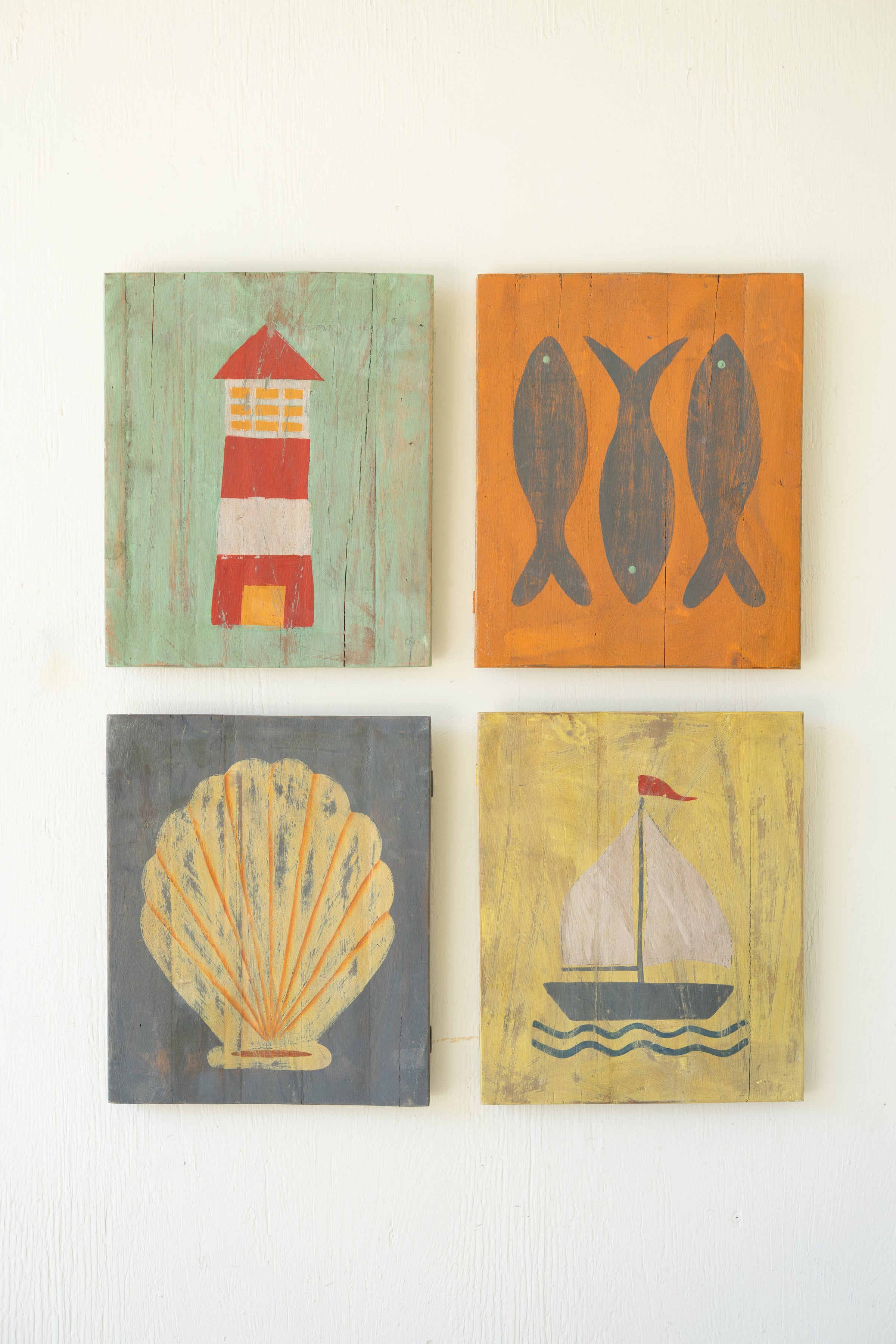 Set of 4 Painted Wood Coastal Wall Art - Thumbnail 3