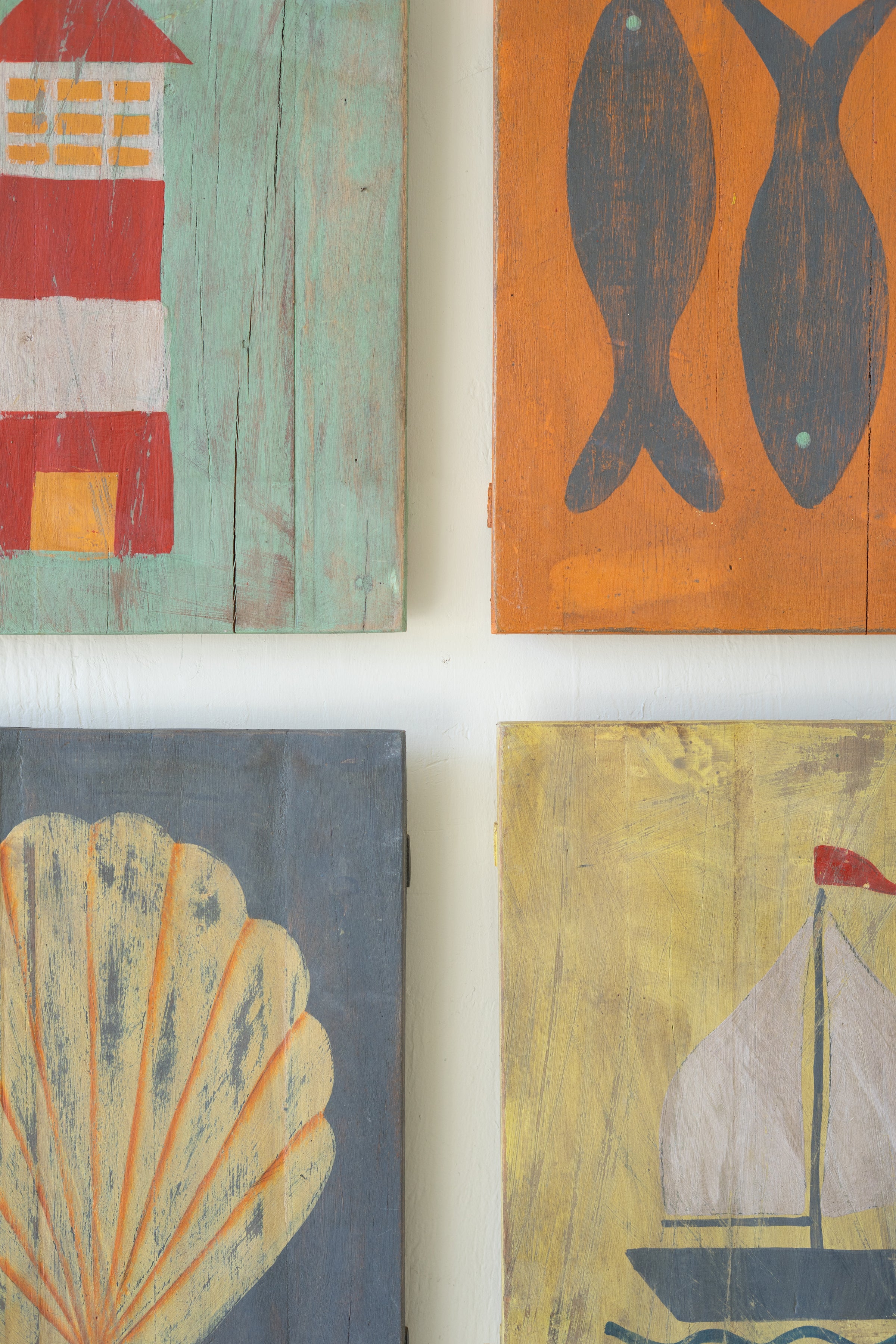 Set of 4 Painted Wood Coastal Wall Art