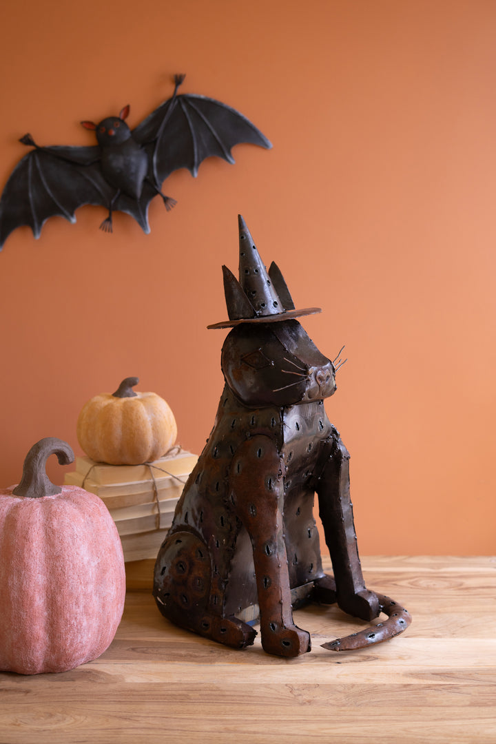 Rustic Iron Cat with Witch Hat Luminary