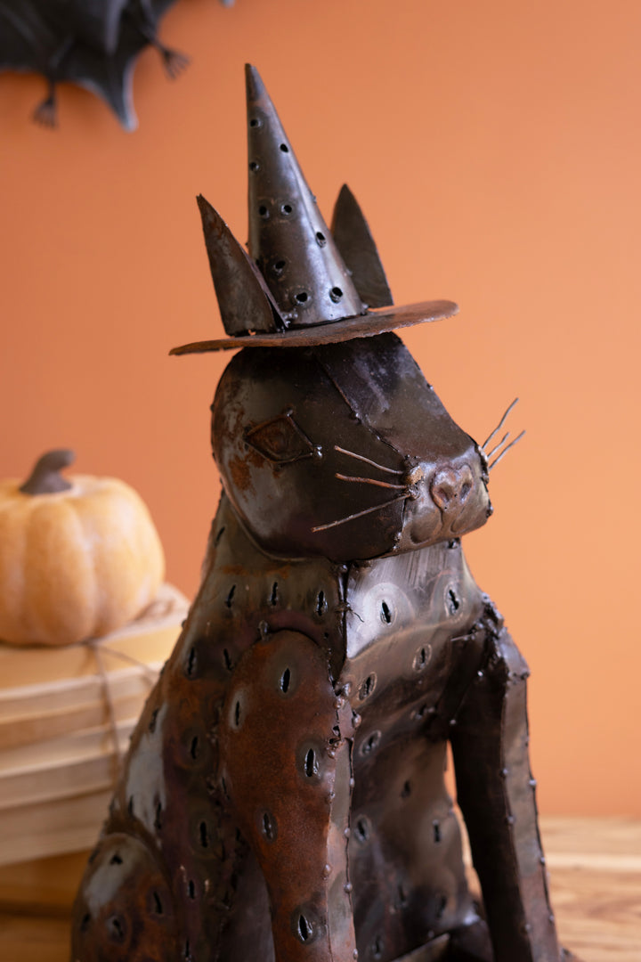 Rustic Iron Cat with Witch Hat Luminary
