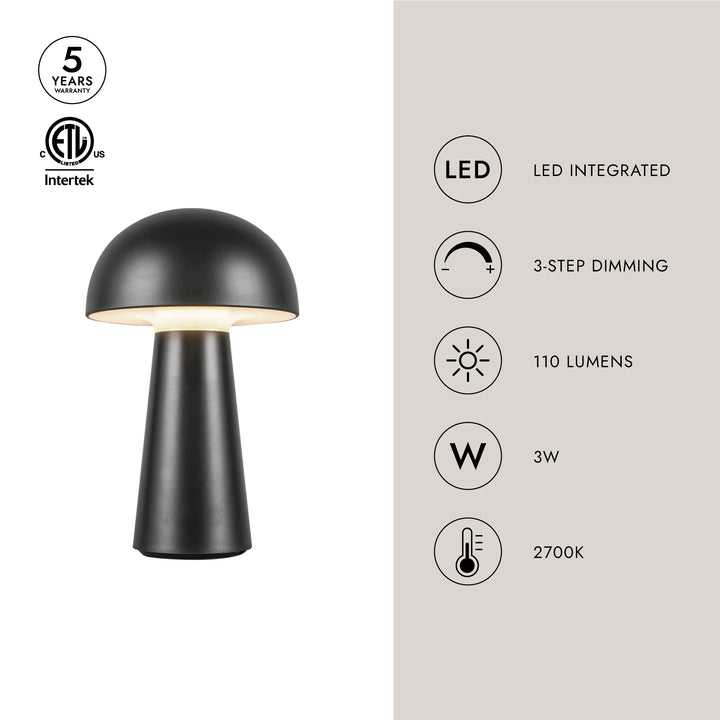 Kuzco Asher 5-in Black Damp-Rated Dimmable LED Table Lamp