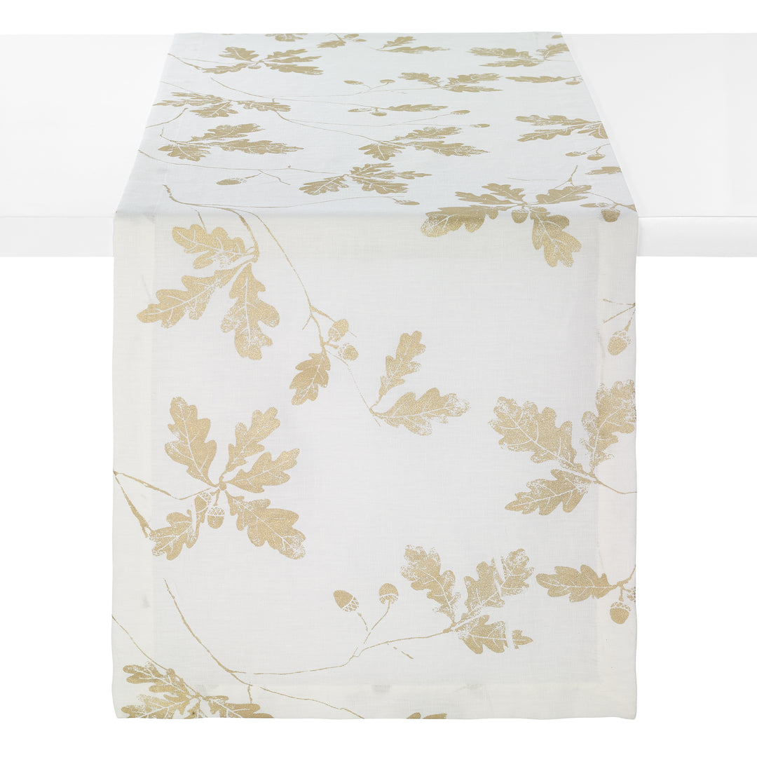 Acorn Linen with Metallic Print Table Runner 14x90 (Gold)