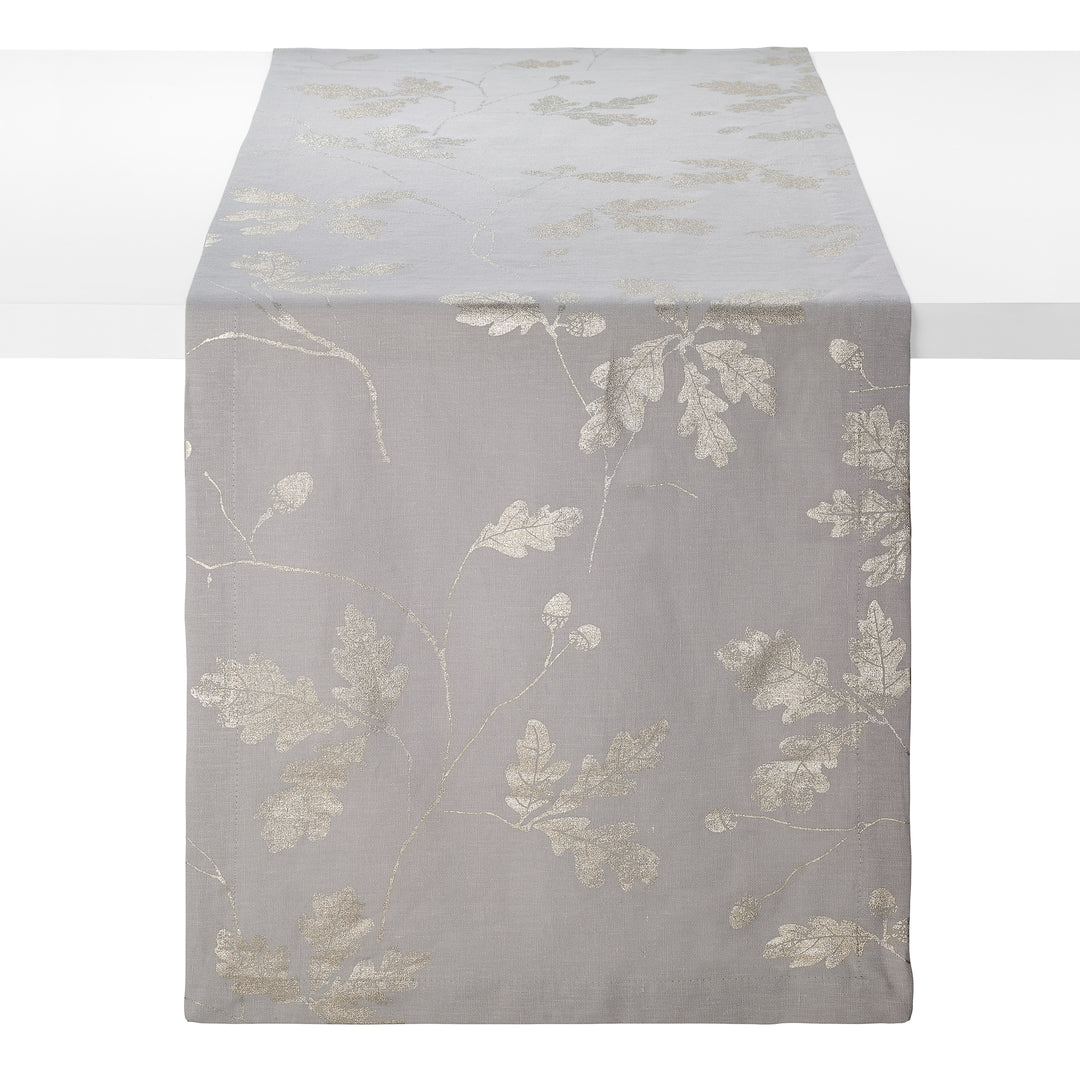 Acorn Linen with Metallic Print Table Runner 14x90 (Gray)