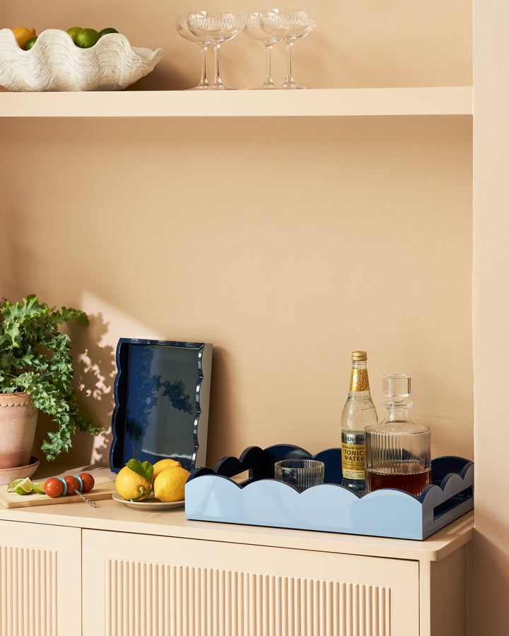 Addison Ross Lacquer Two-Tone Scallop Tray (Pale Denim & Navy) 17"