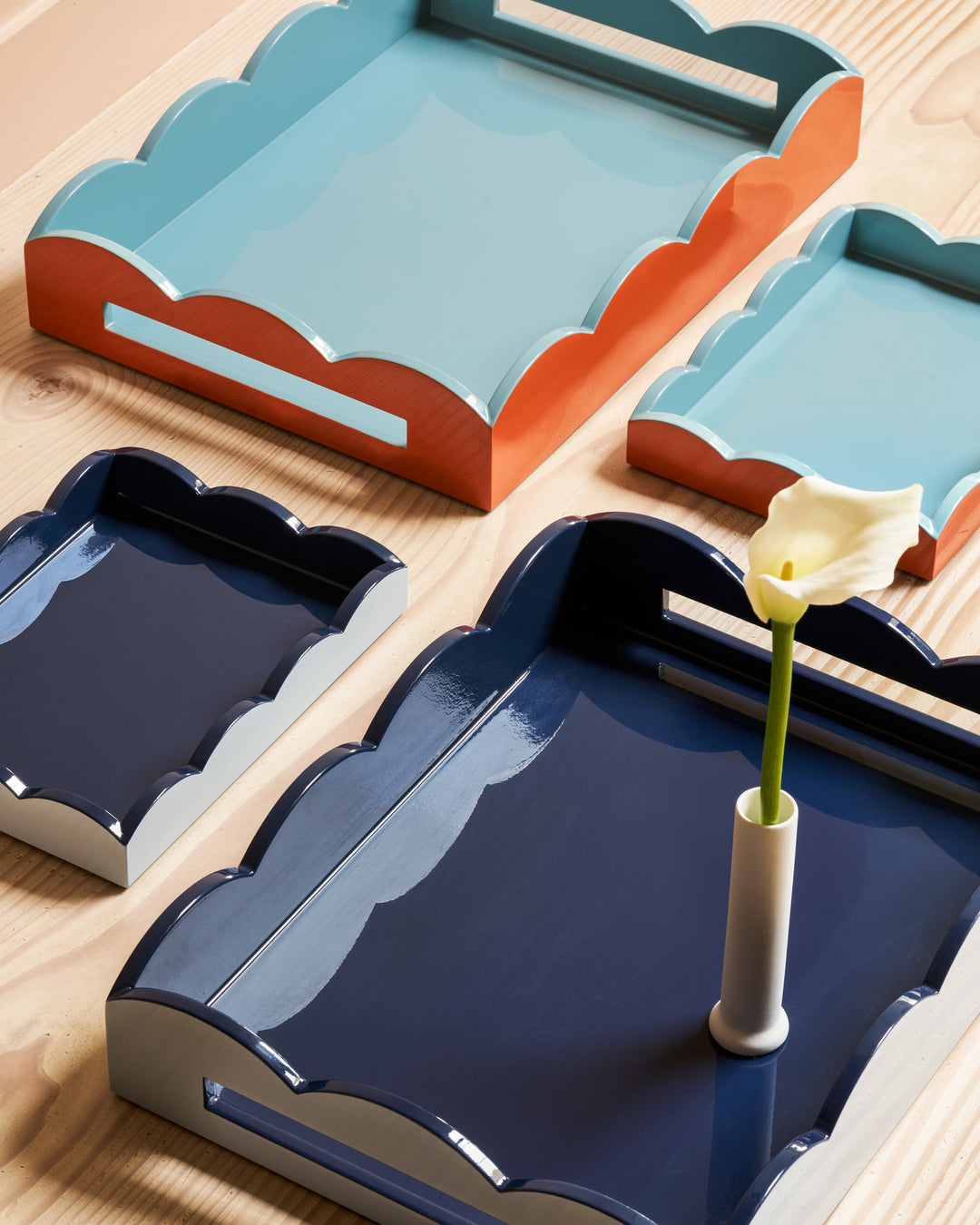 Addison Ross Lacquer Two-Tone Scallop Tray (Pale Denim & Navy) 11"