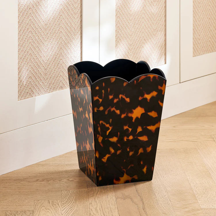 Addison Ross Lacquer Scalloped Waste Bin (Tortoiseshell)