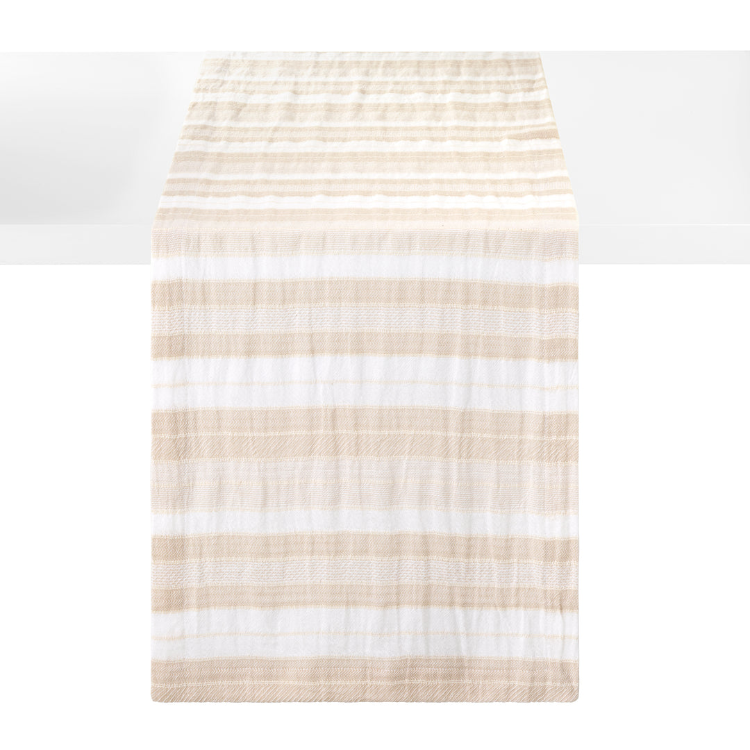 Aegean Stripe Cotton Print Table Runner 15x90 (Beige)