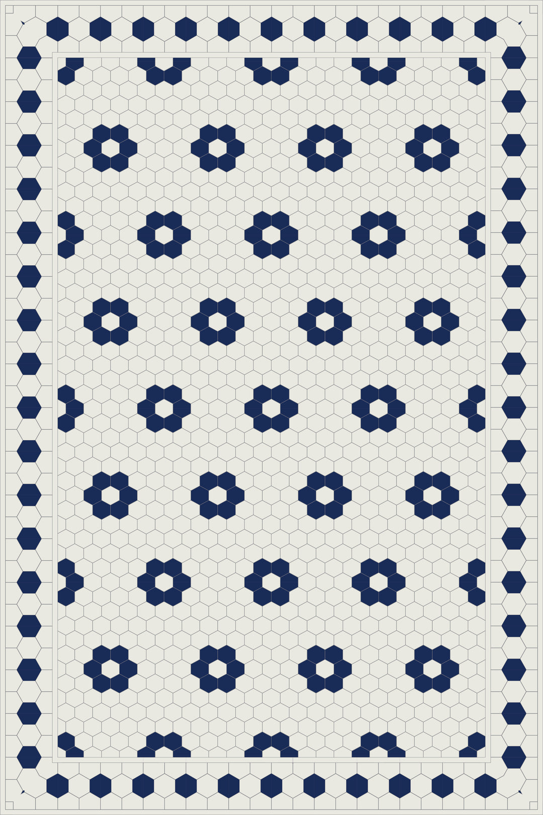 Adama Vinyl Floor Rug (Aster Blue Tile Border)