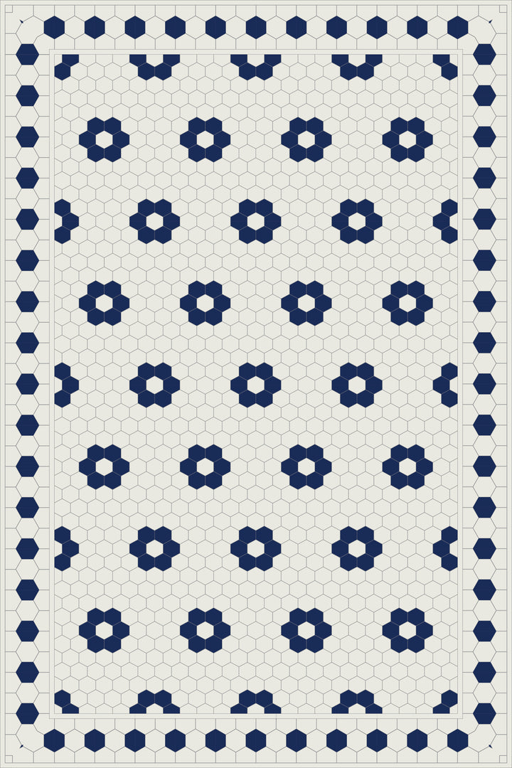 Adama Vinyl Floor Rug (Aster Blue Tile Border)