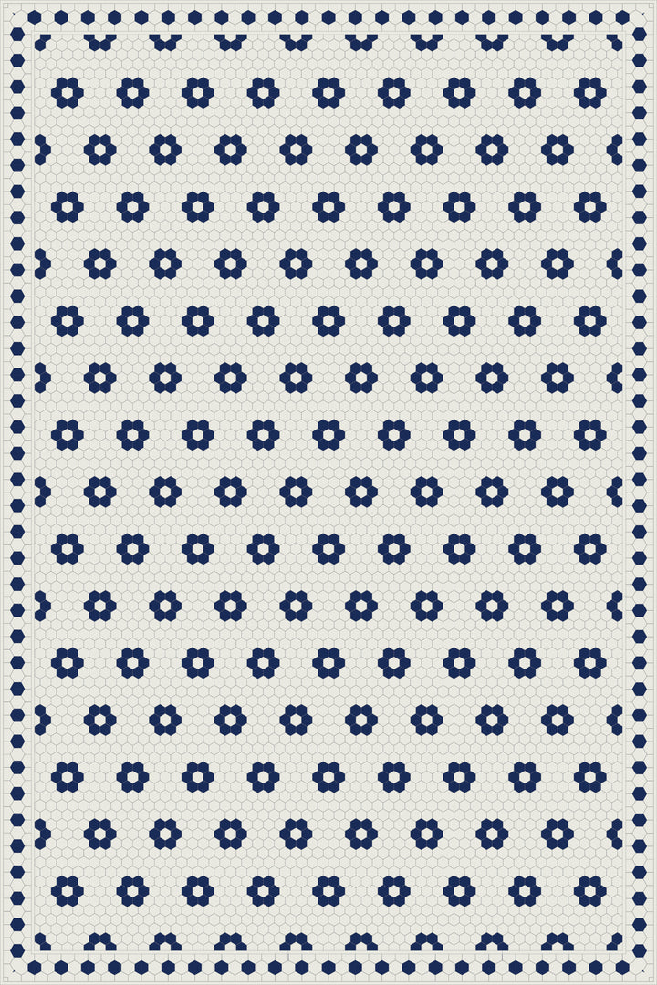 Adama Vinyl Floor Rug (Aster Blue Tile Border)