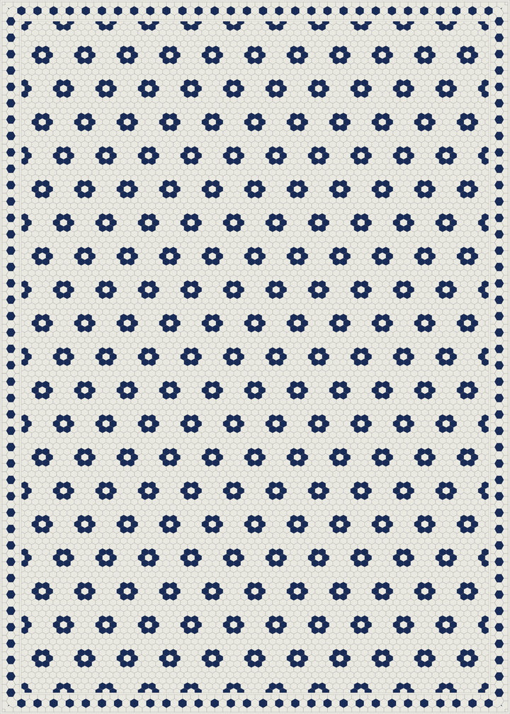 Adama Vinyl Floor Rug (Aster Blue Tile Border)