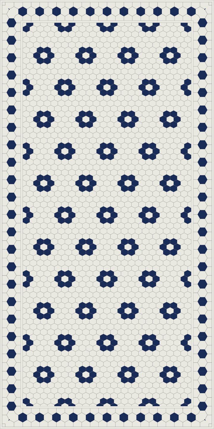 Adama Vinyl Floor Rug (Aster Blue Tile Border)