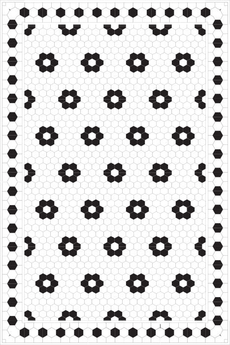Adama Vinyl Floor Rug (Aster Black/White Tile Border)
